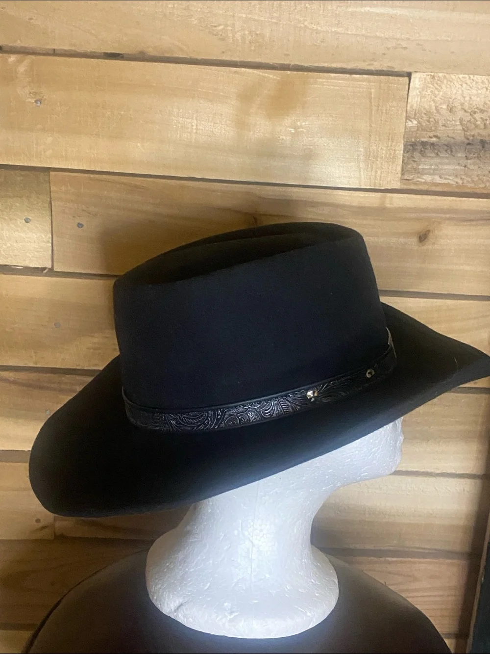 Sheplers Men's Black Western Cowboy Hat Silver black Band medium wool made USA